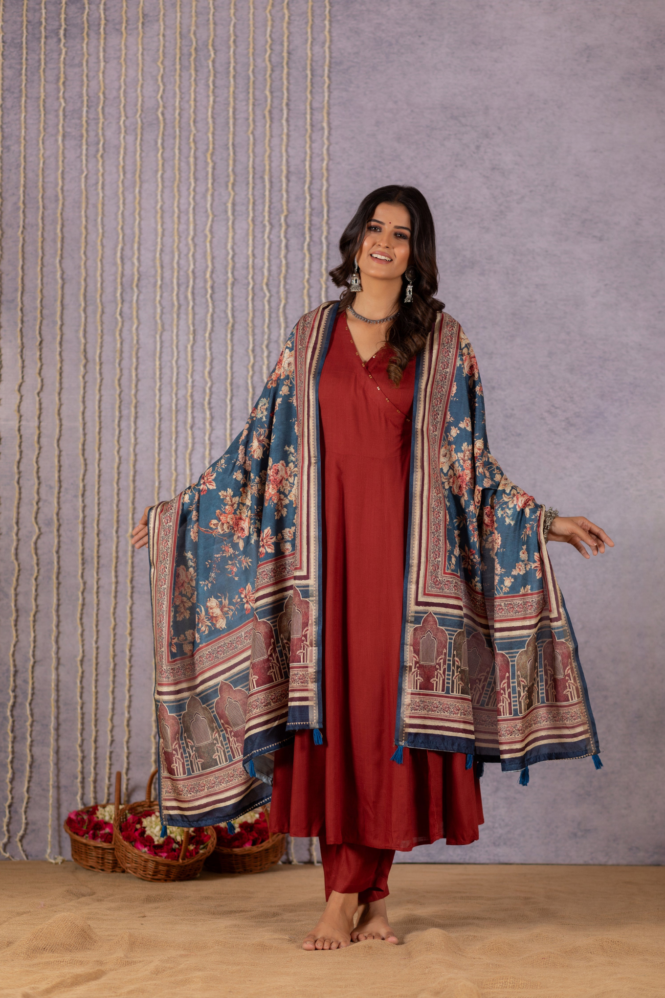 Elegant Maroon Floral Angrakha Suit Set by Sana - Image 5