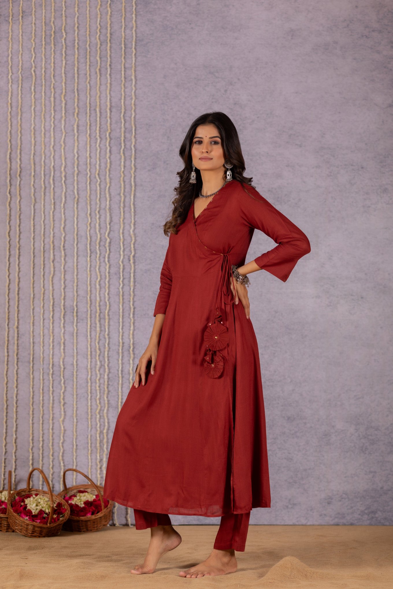 Elegant Maroon Floral Angrakha Suit Set by Sana - Image 6