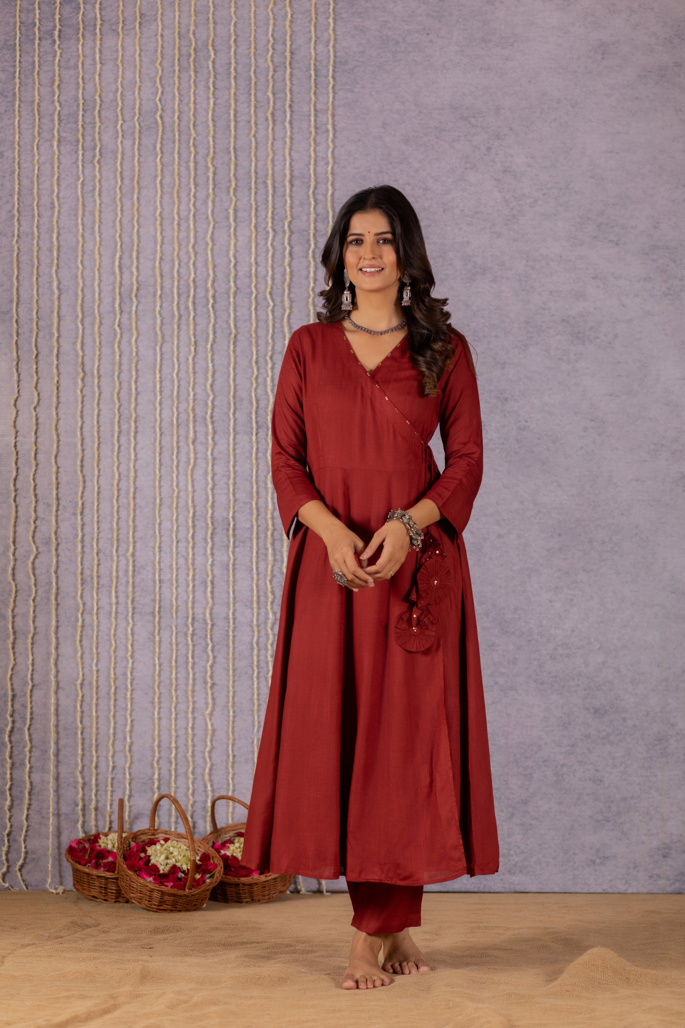 Elegant Maroon Floral Angrakha Suit Set by Sana - Image 4