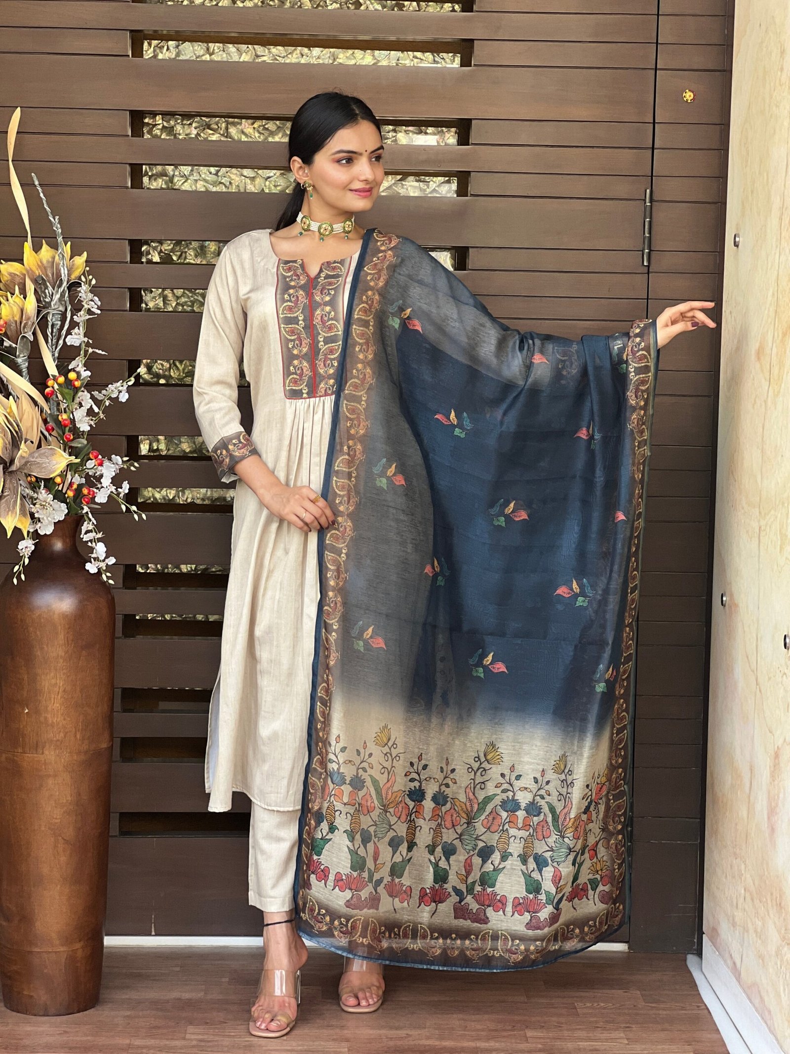 Exquisite Pearl Kalamkari Suit Set for Timeless Elegance