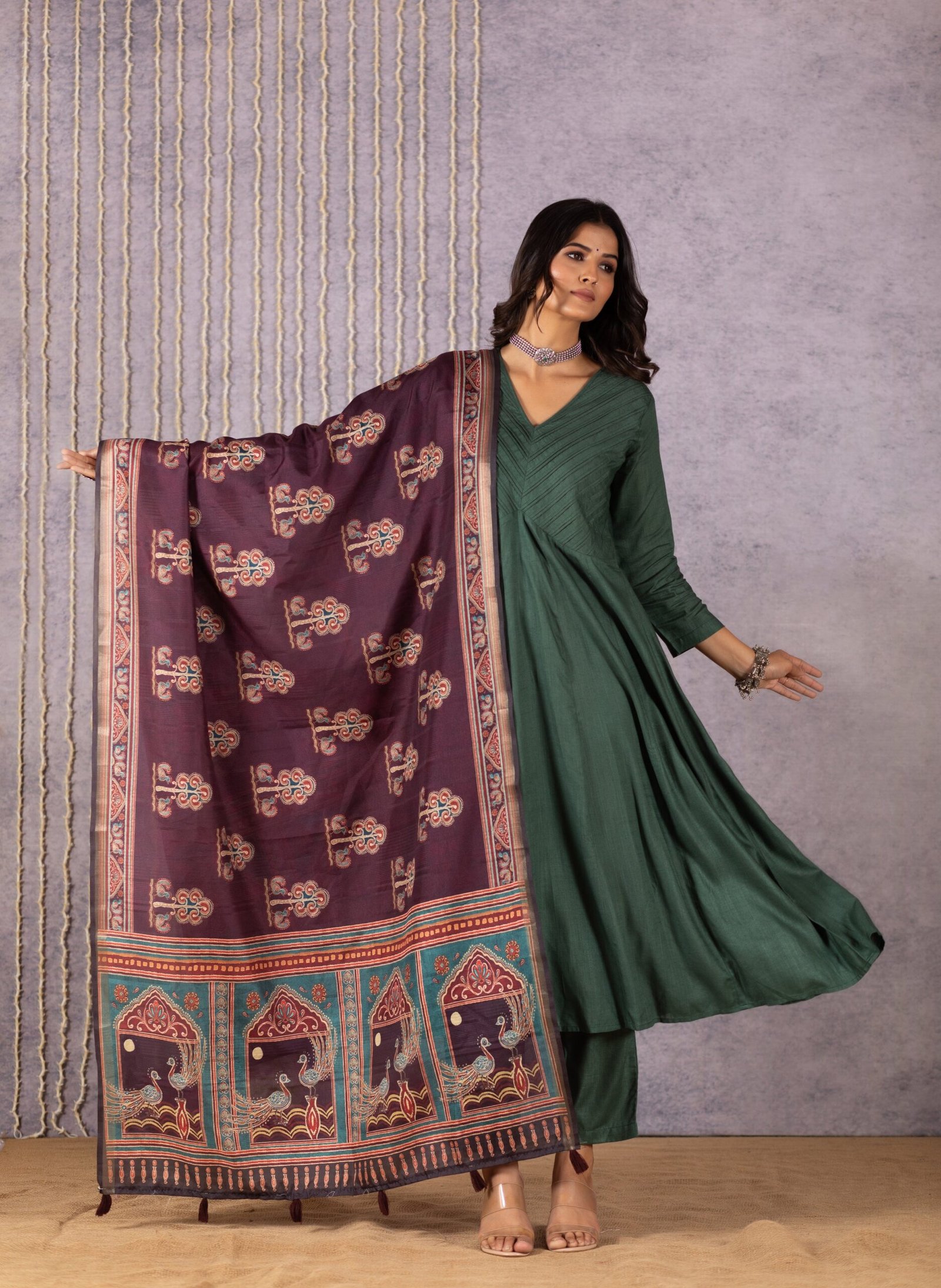 Enchanting Deep Green Kalamkari Suit Set by Perkha