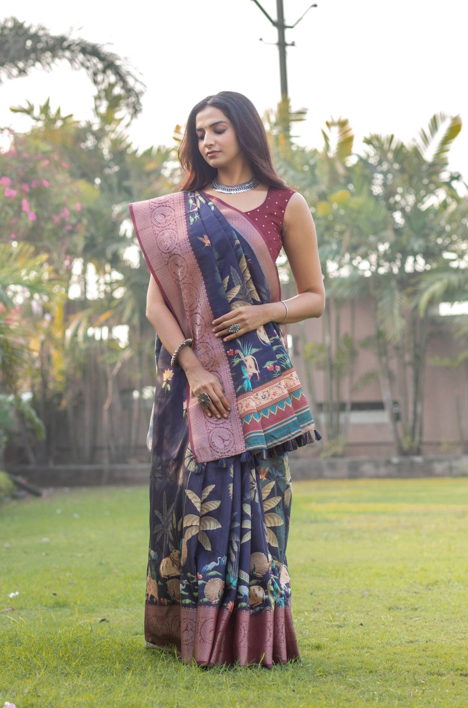 Enchanting Deep Blue Pichwai Saree by Madhurima - Image 2