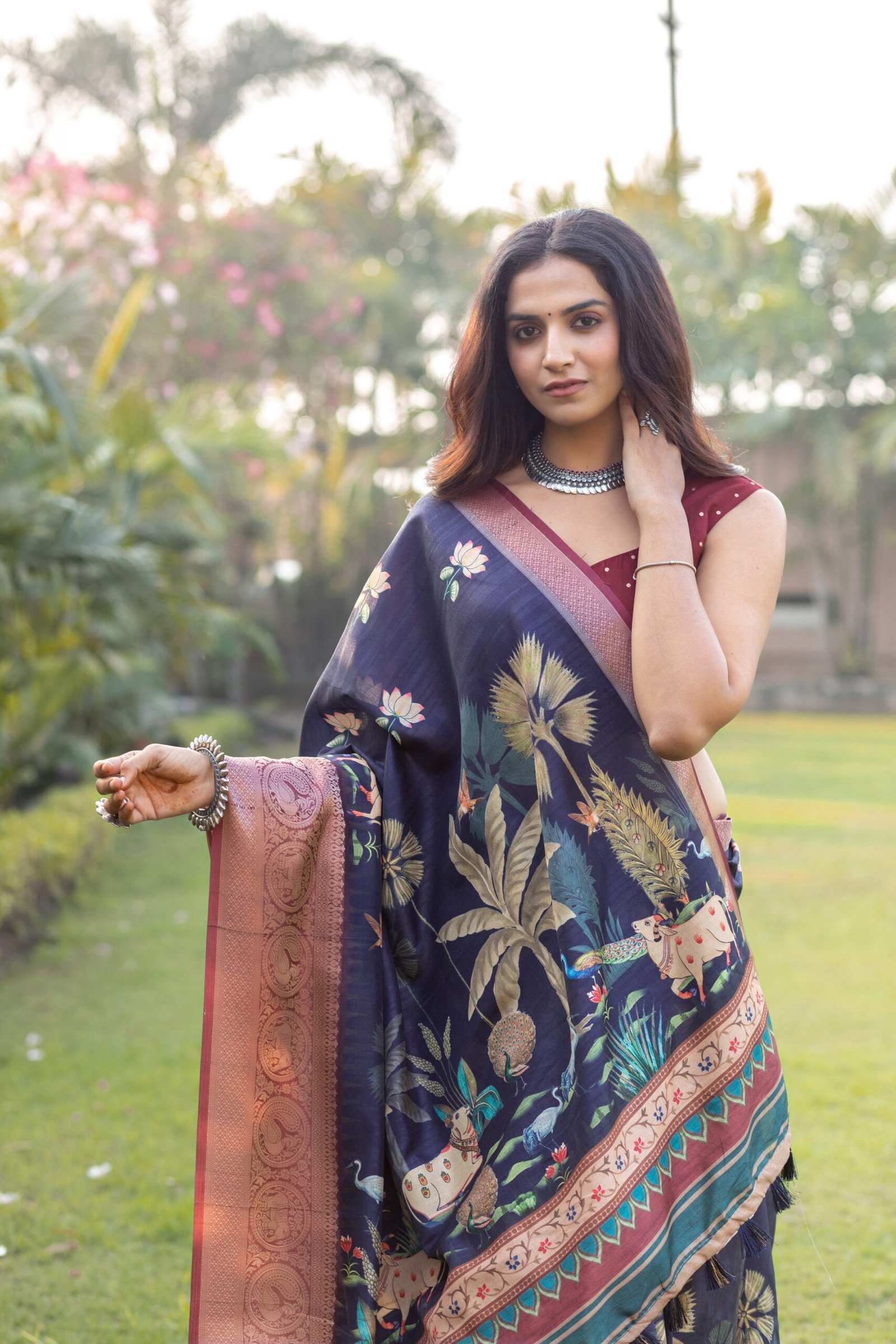 Enchanting Deep Blue Pichwai Saree by Madhurima - Image 3