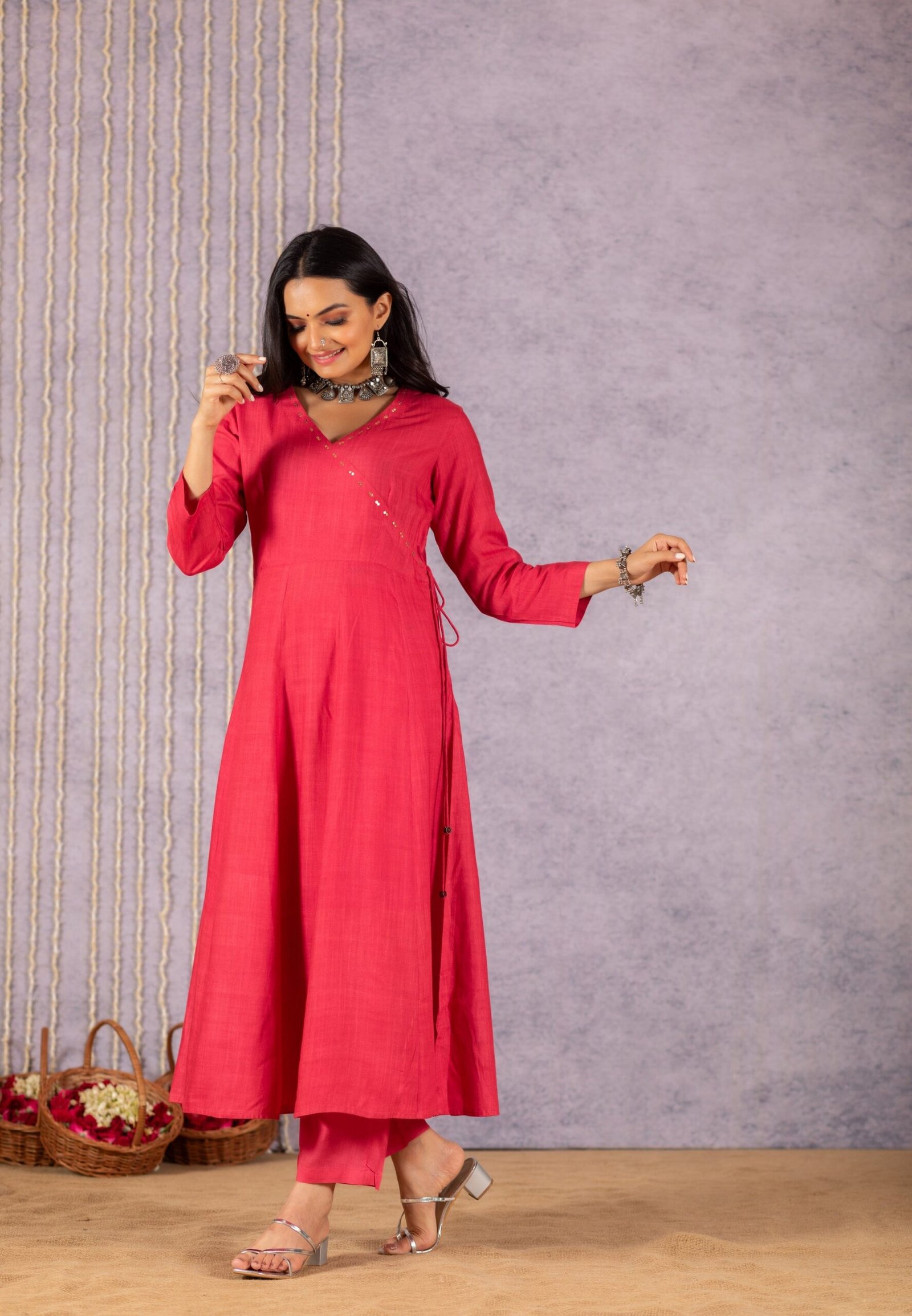 Charming Pink Angrakha Suit Set by Chaya - Image 2