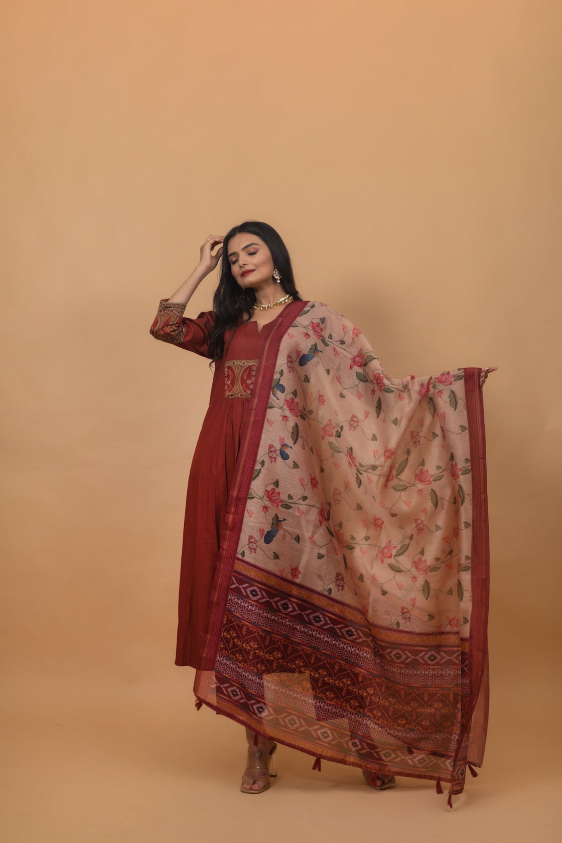 Elegantly Crafted Maroon Kumud Pichwai Suit Set