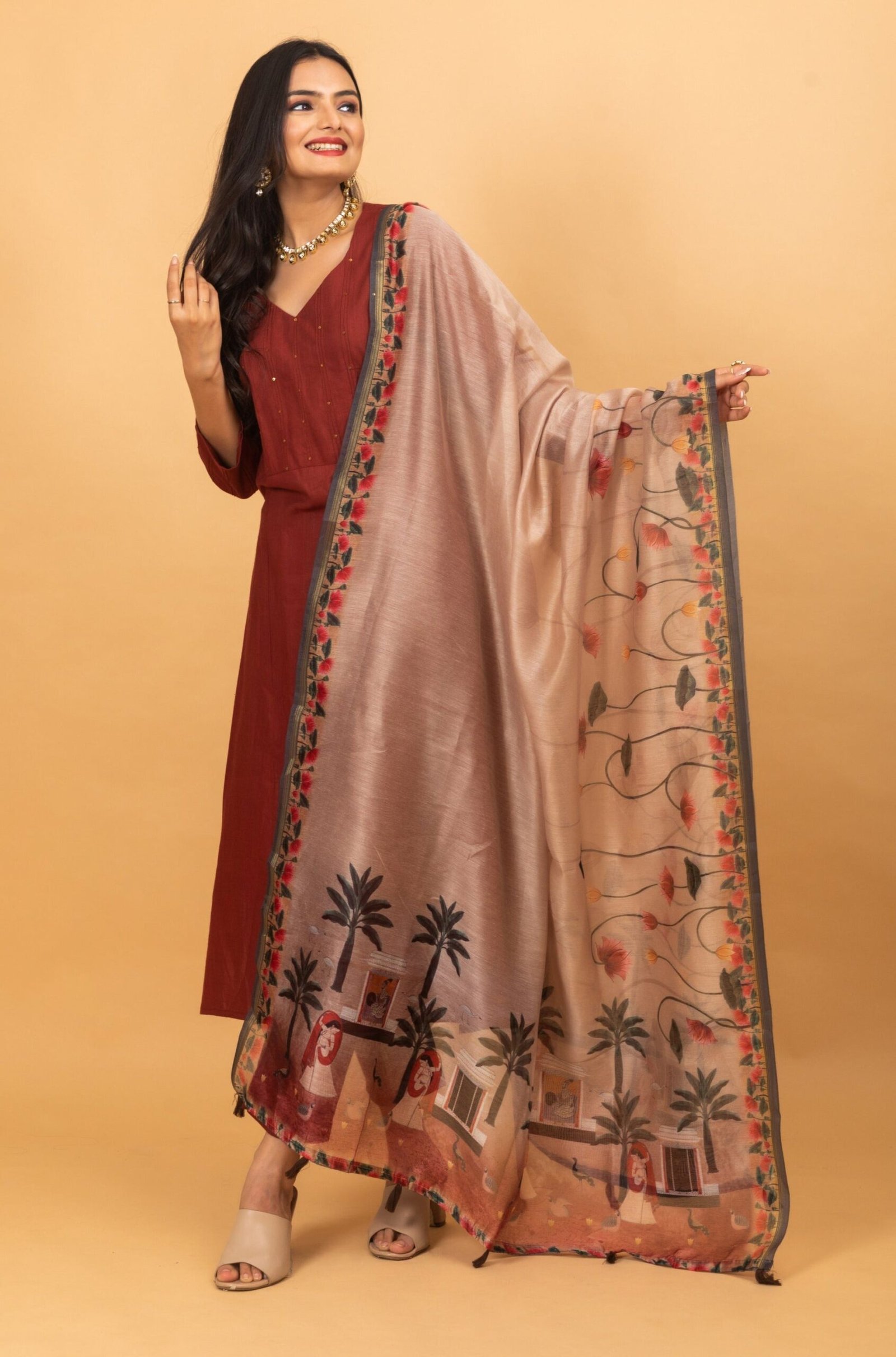 Elegant Maroon Pichwai Suit Set by Pankajini