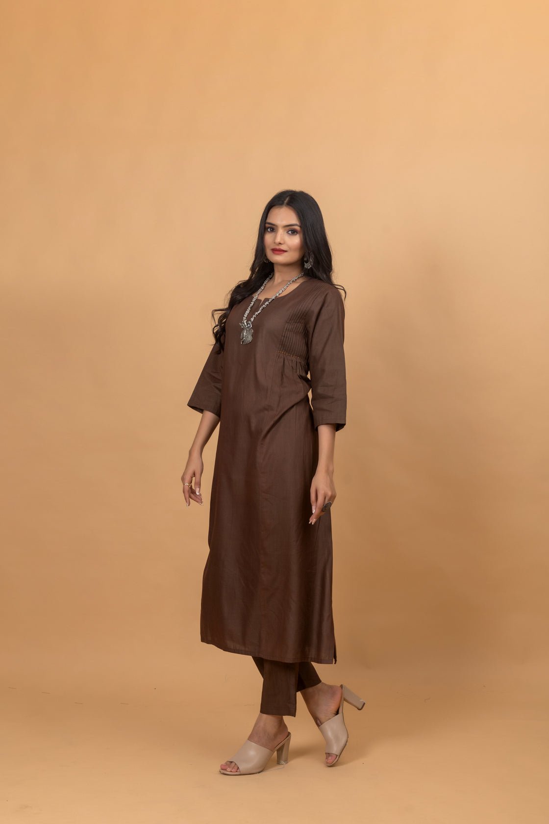 Elegant Brown Pichwai Suit Set by Vaaran - Image 2