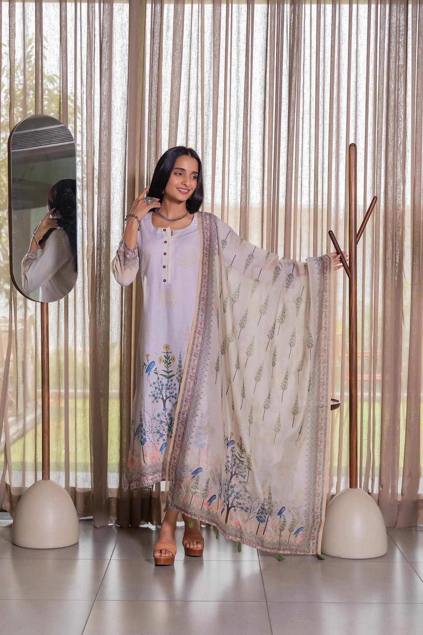 Elegant Snow-White Peacock Chiffon Dupatta - Image 2