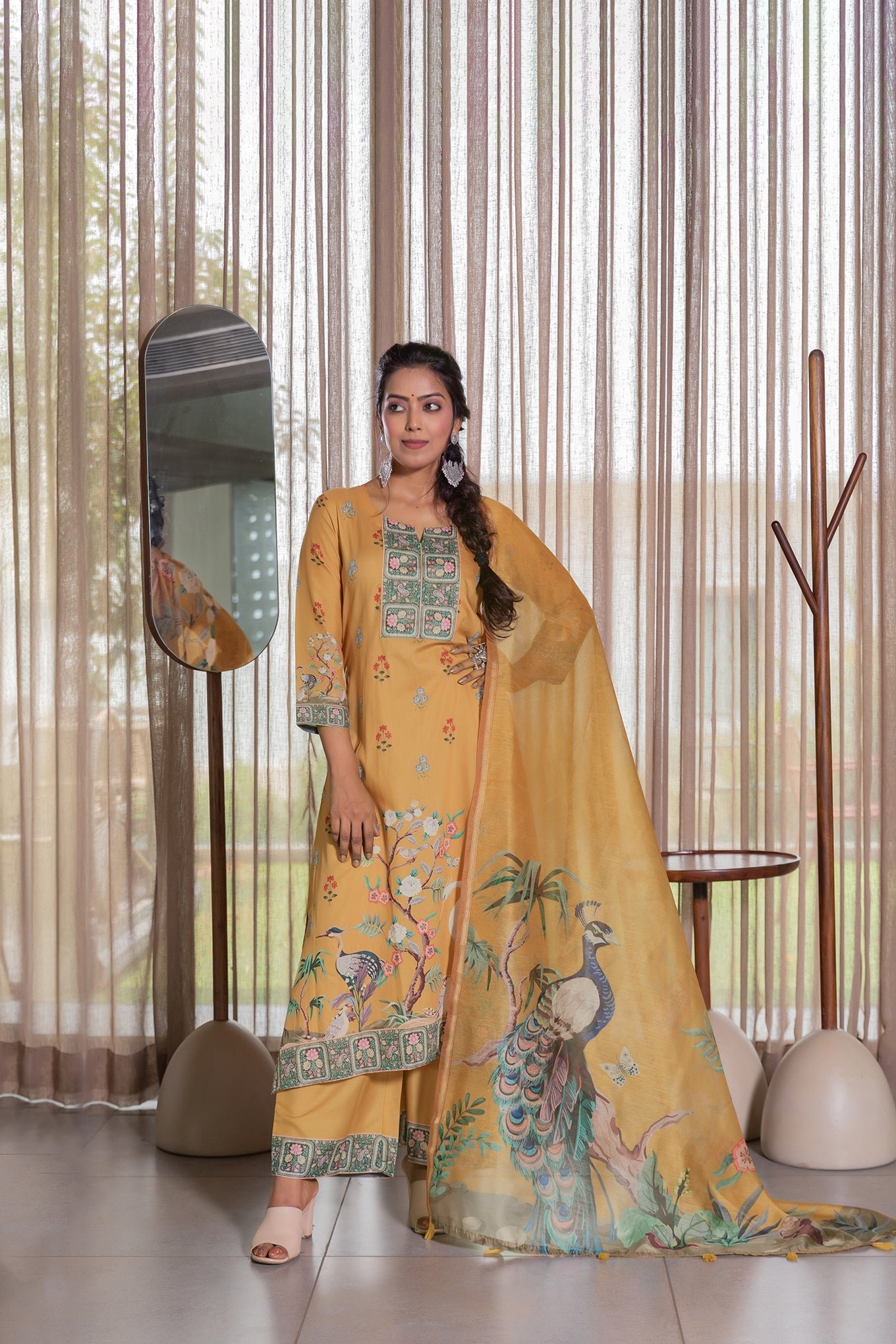Vibrant Peacock Yellow Meena Dupatta