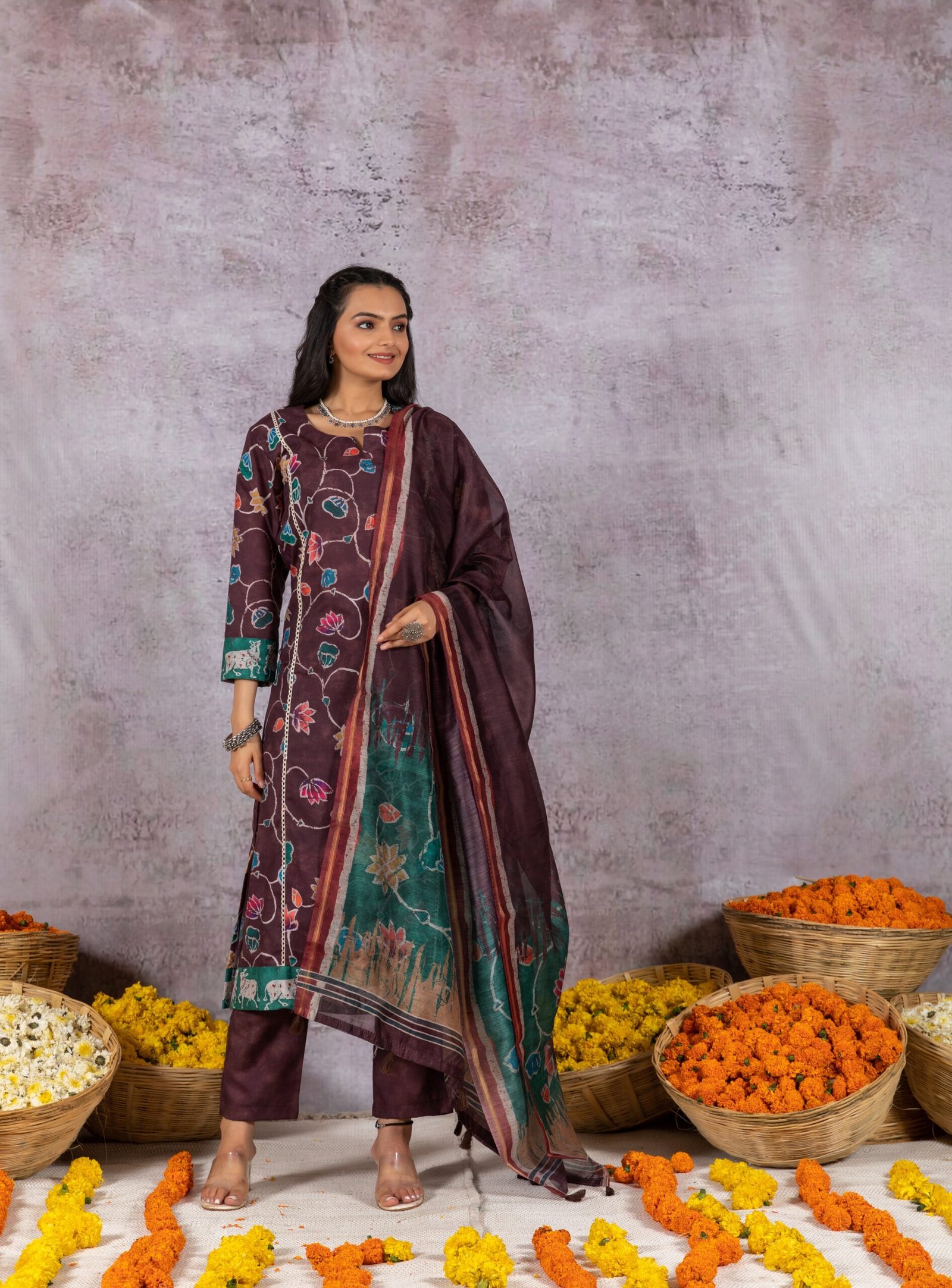 Elegant Irya Floral Brown Suit Set for Effortless Chic Style - Image 3