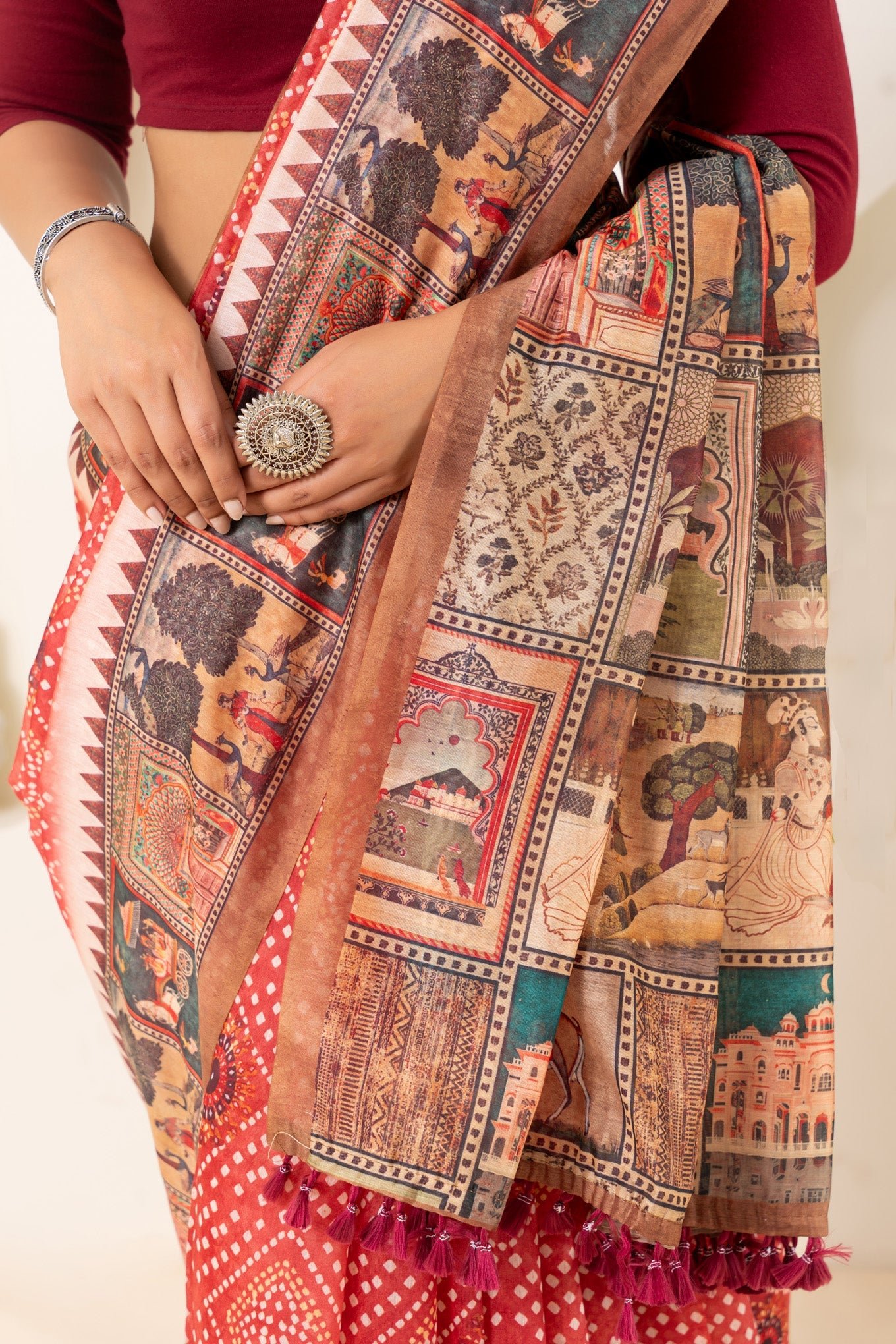 Exquisite Sangam Bandhani Block Print Saree - A Blend of Tradition and Elegance - Image 4