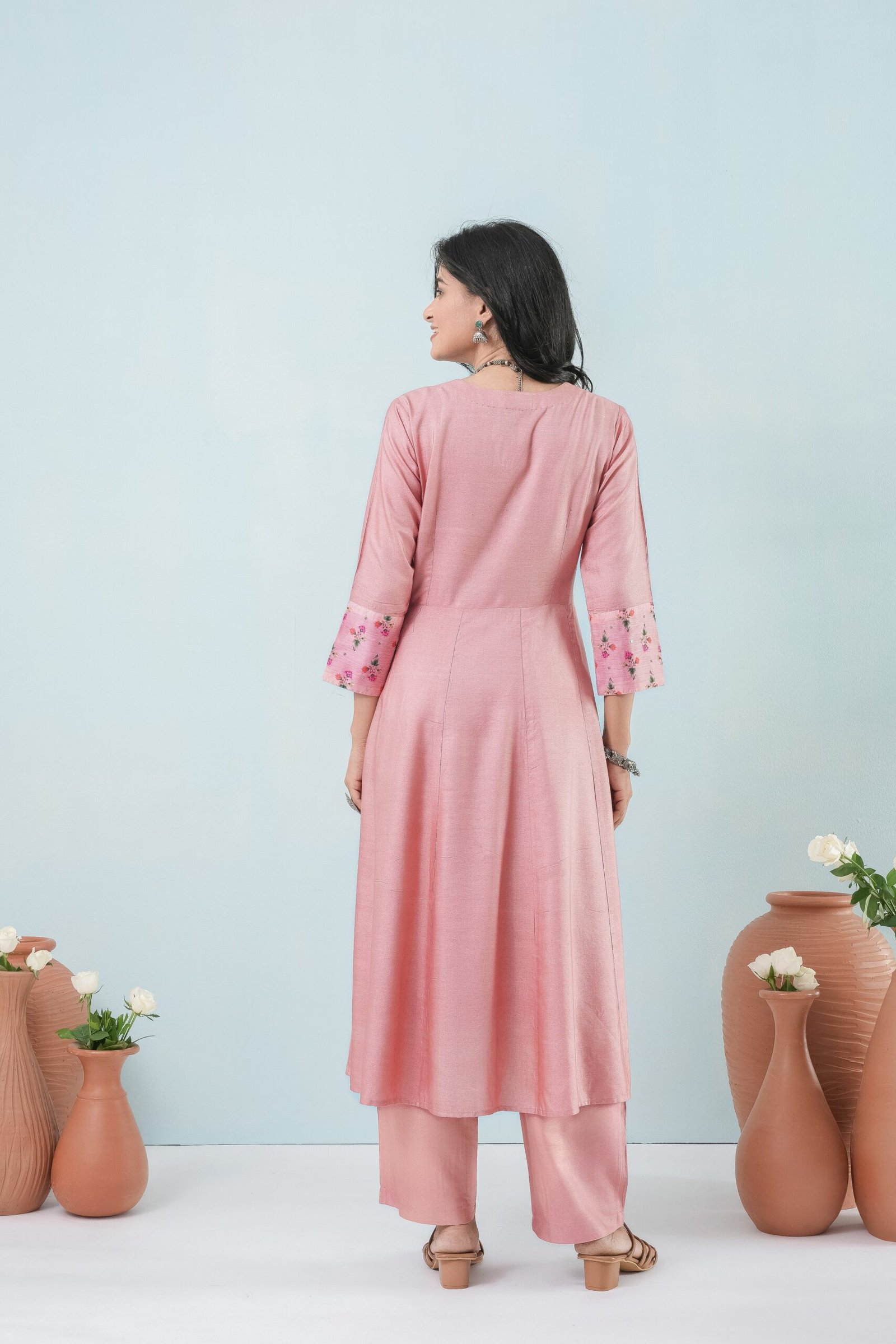 Elegant Rose Blush Bhagalpuri Ensemble - Image 4