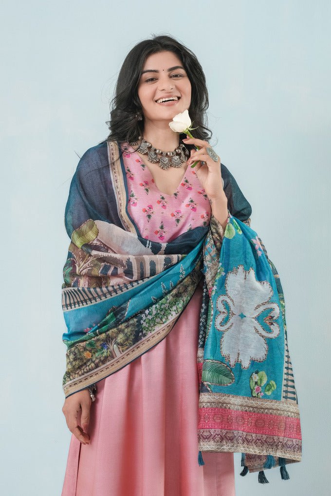 Elegant Rose Blush Bhagalpuri Ensemble - Image 2