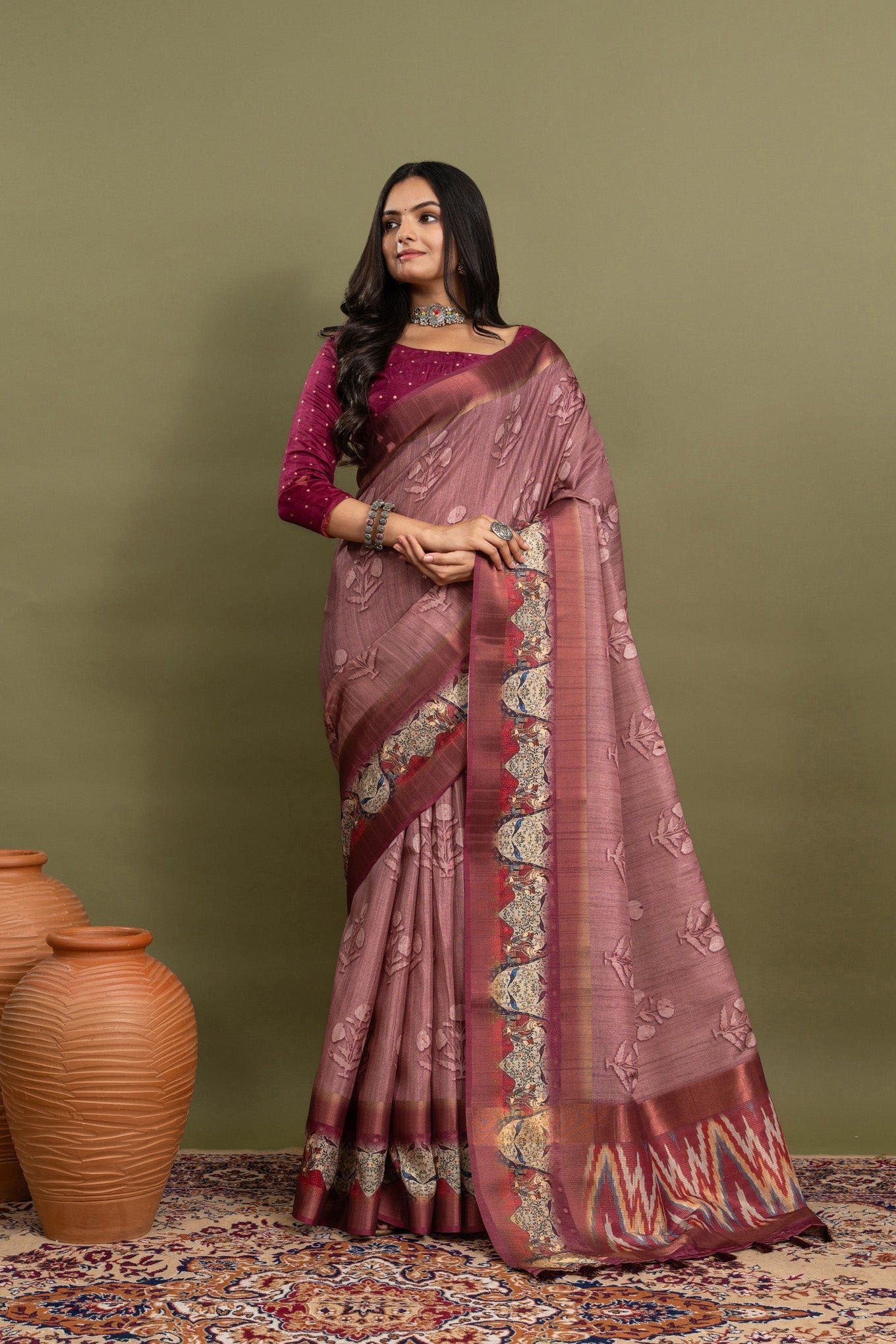 Elegant Roselle Floral Ikat Saree - A Stunning Statement Piece - Image 5