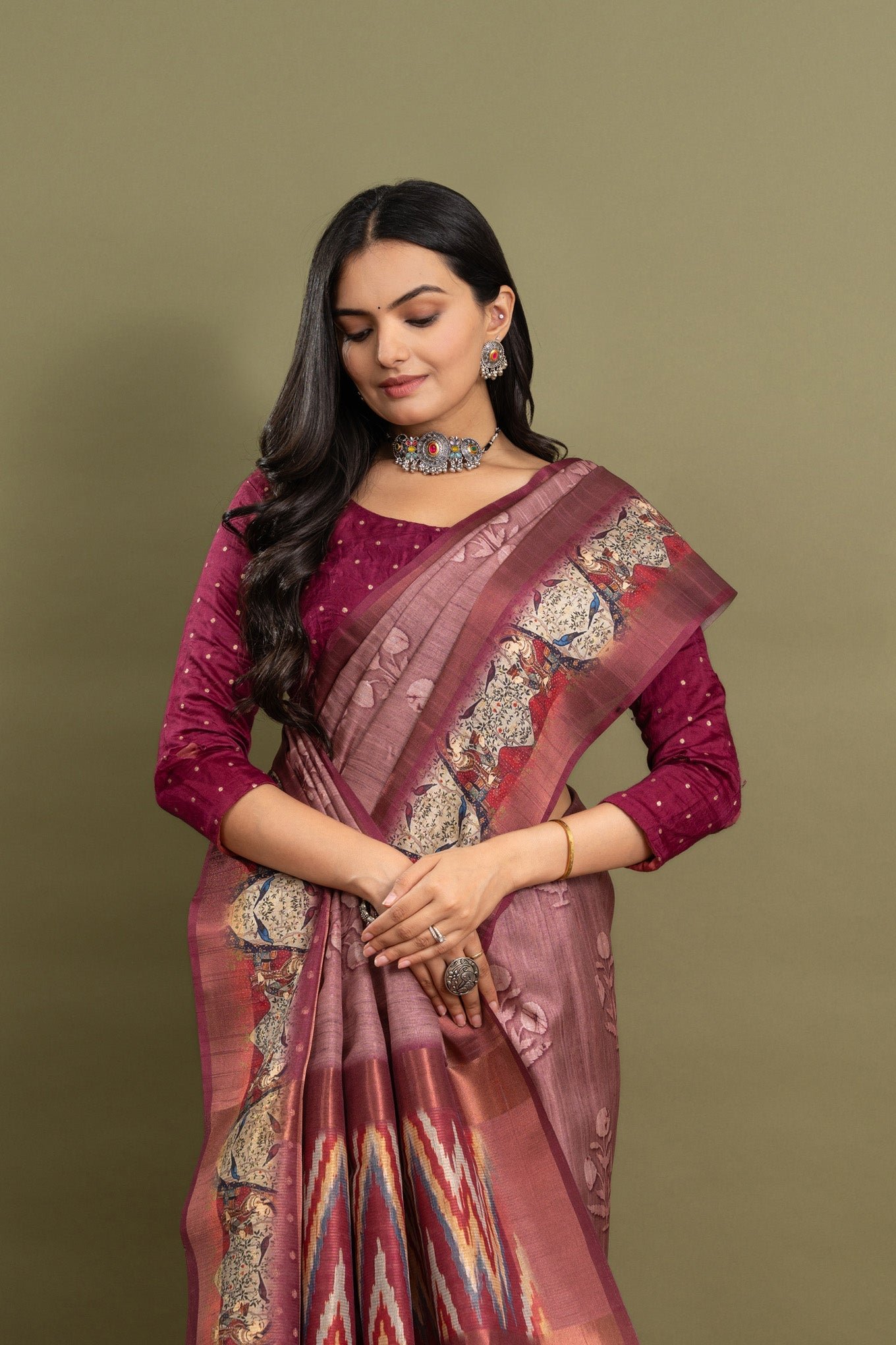 Elegant Roselle Floral Ikat Saree - A Stunning Statement Piece - Image 2