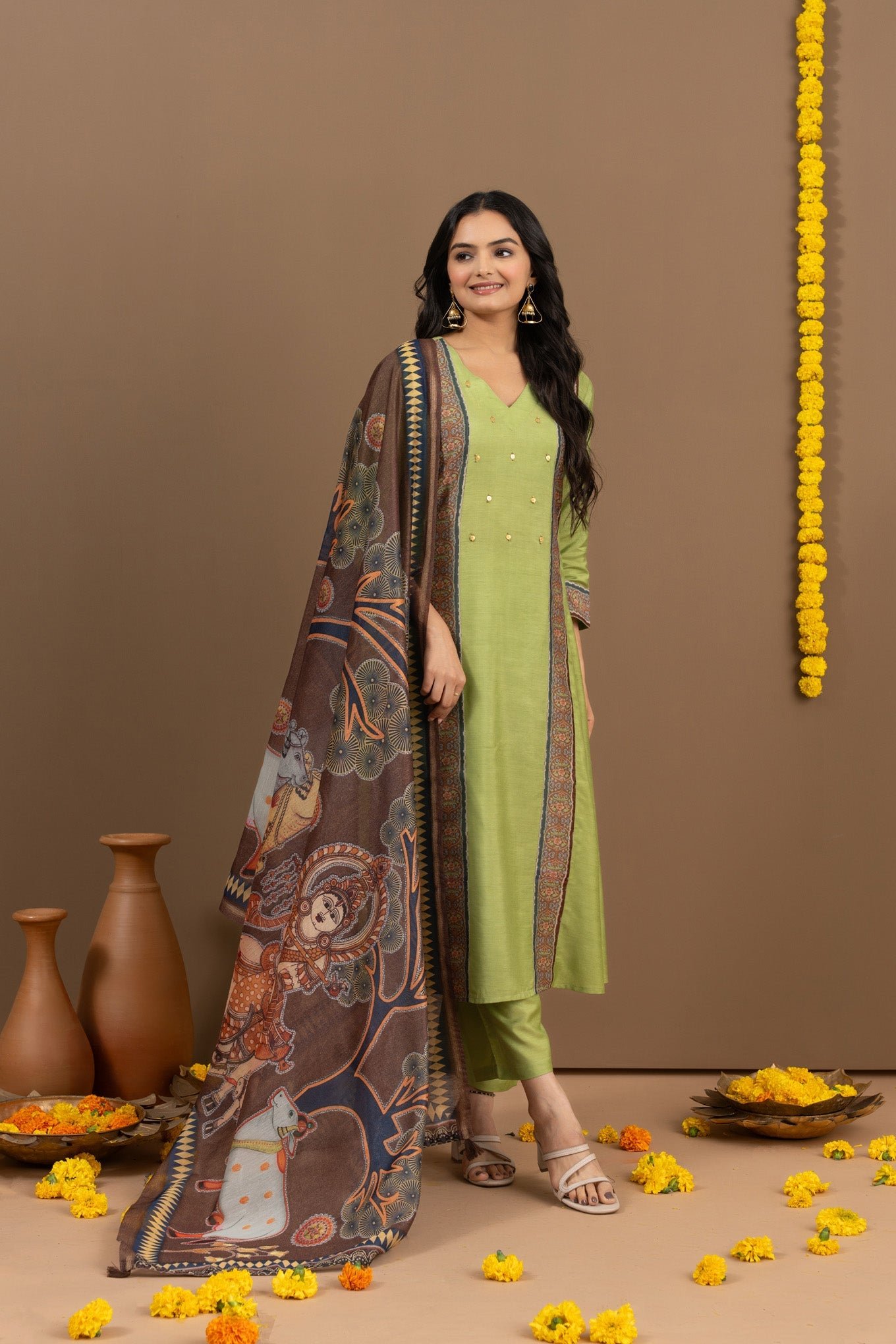 Vibrant Pista Green Bhagalpuri Suit Set from Kia - Image 2
