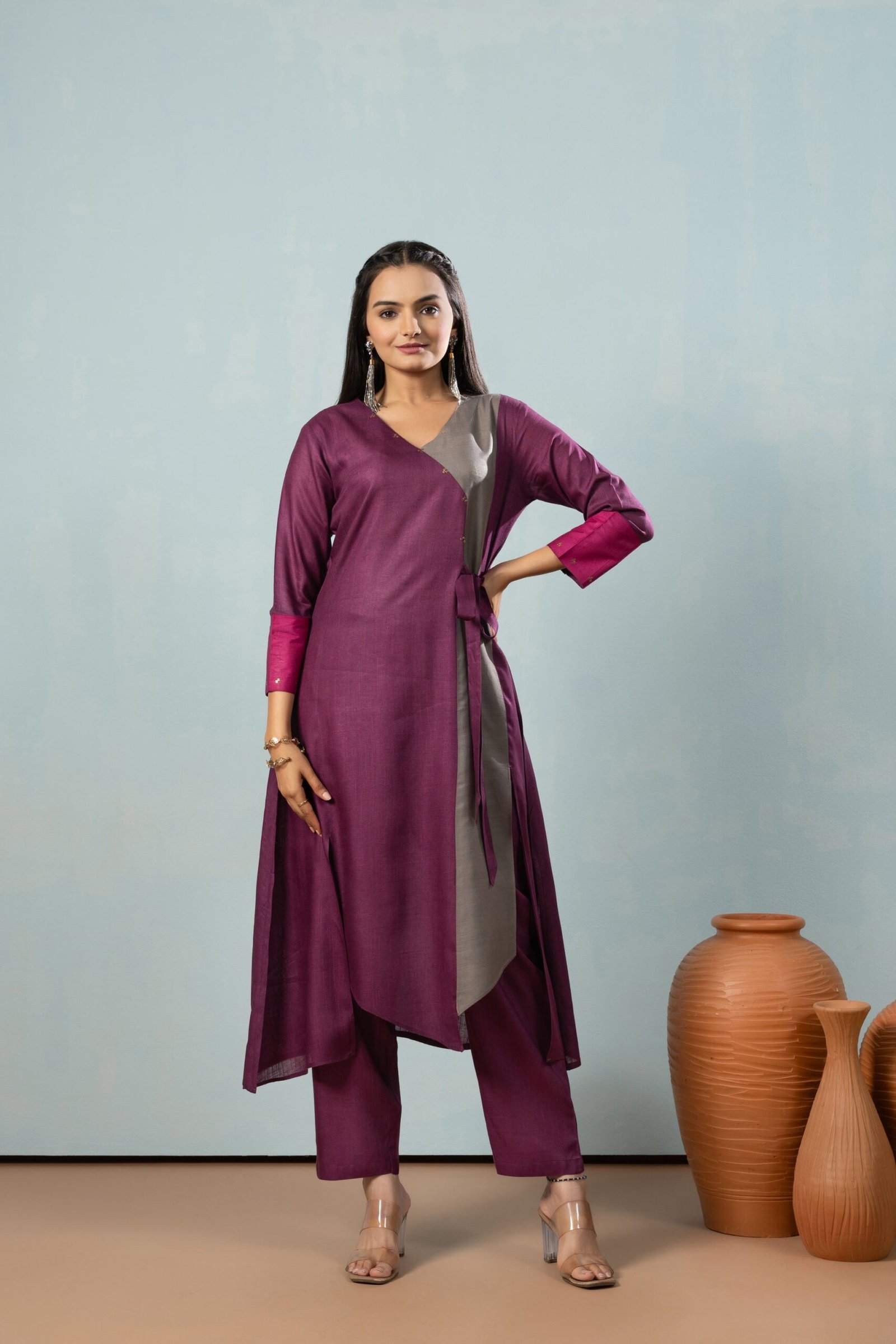Elegant Nora Purple Knotted Kurta Ensemble