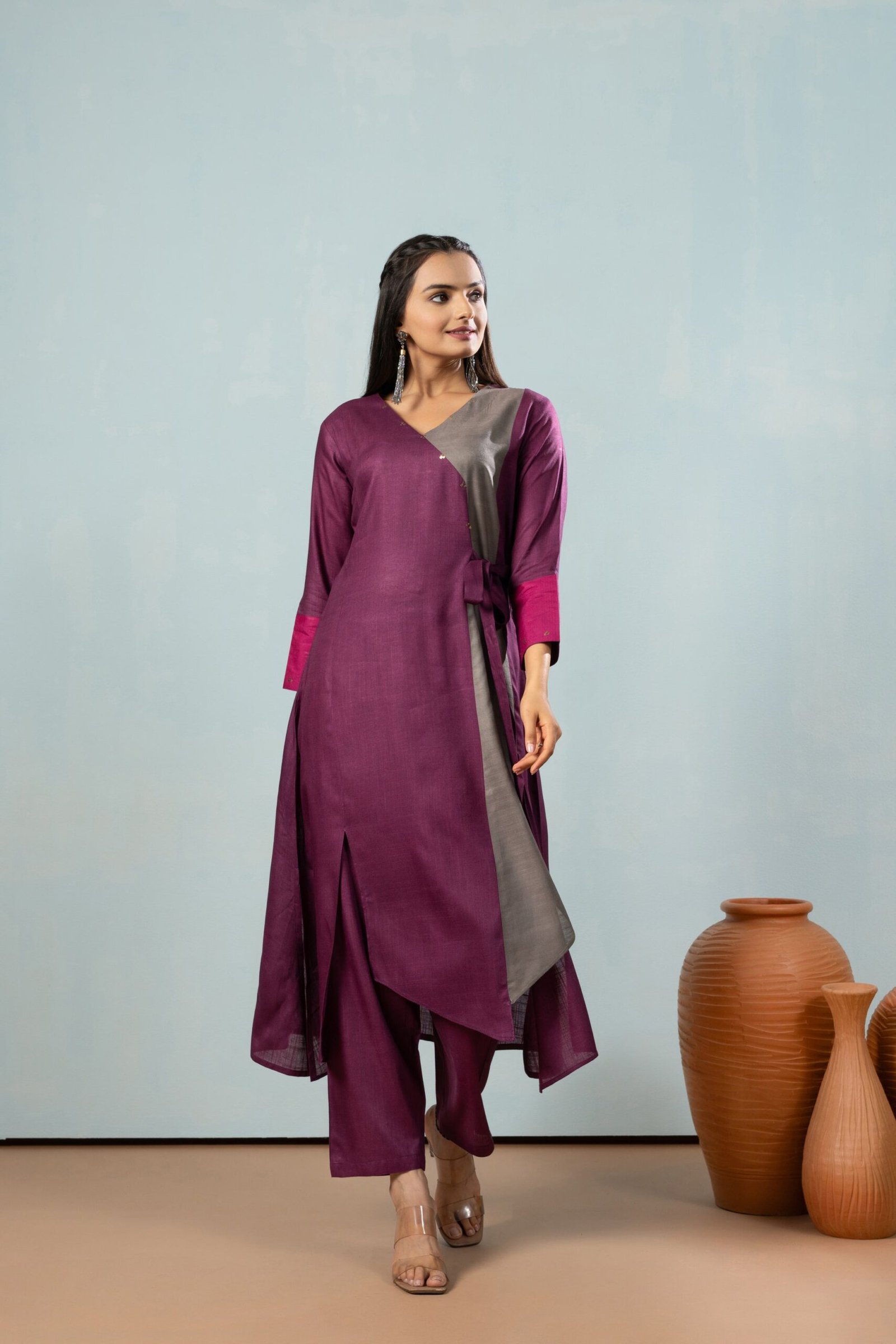 Elegant Nora Purple Knotted Kurta Ensemble - Image 6