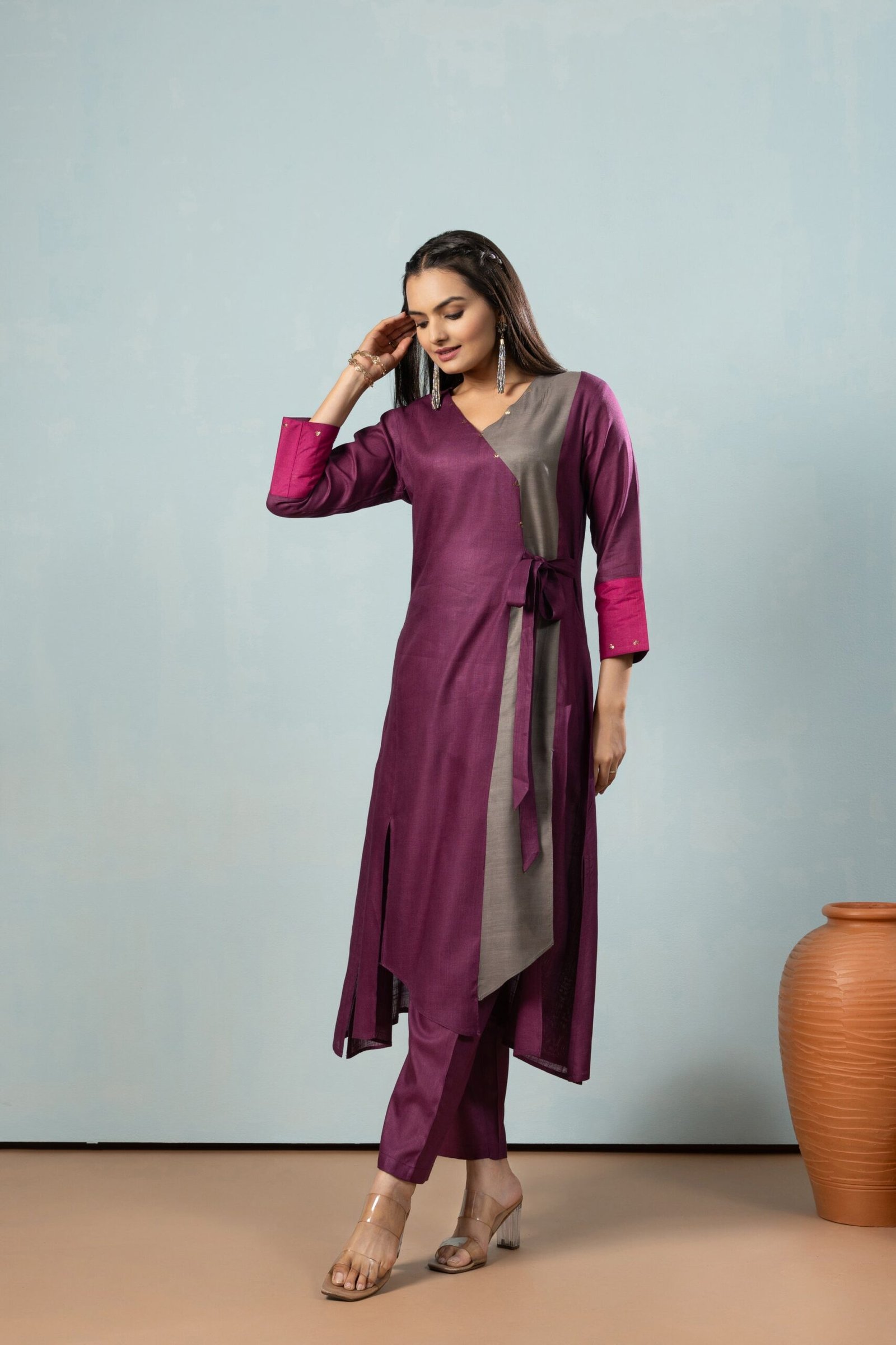 Elegant Nora Purple Knotted Kurta Ensemble - Image 7