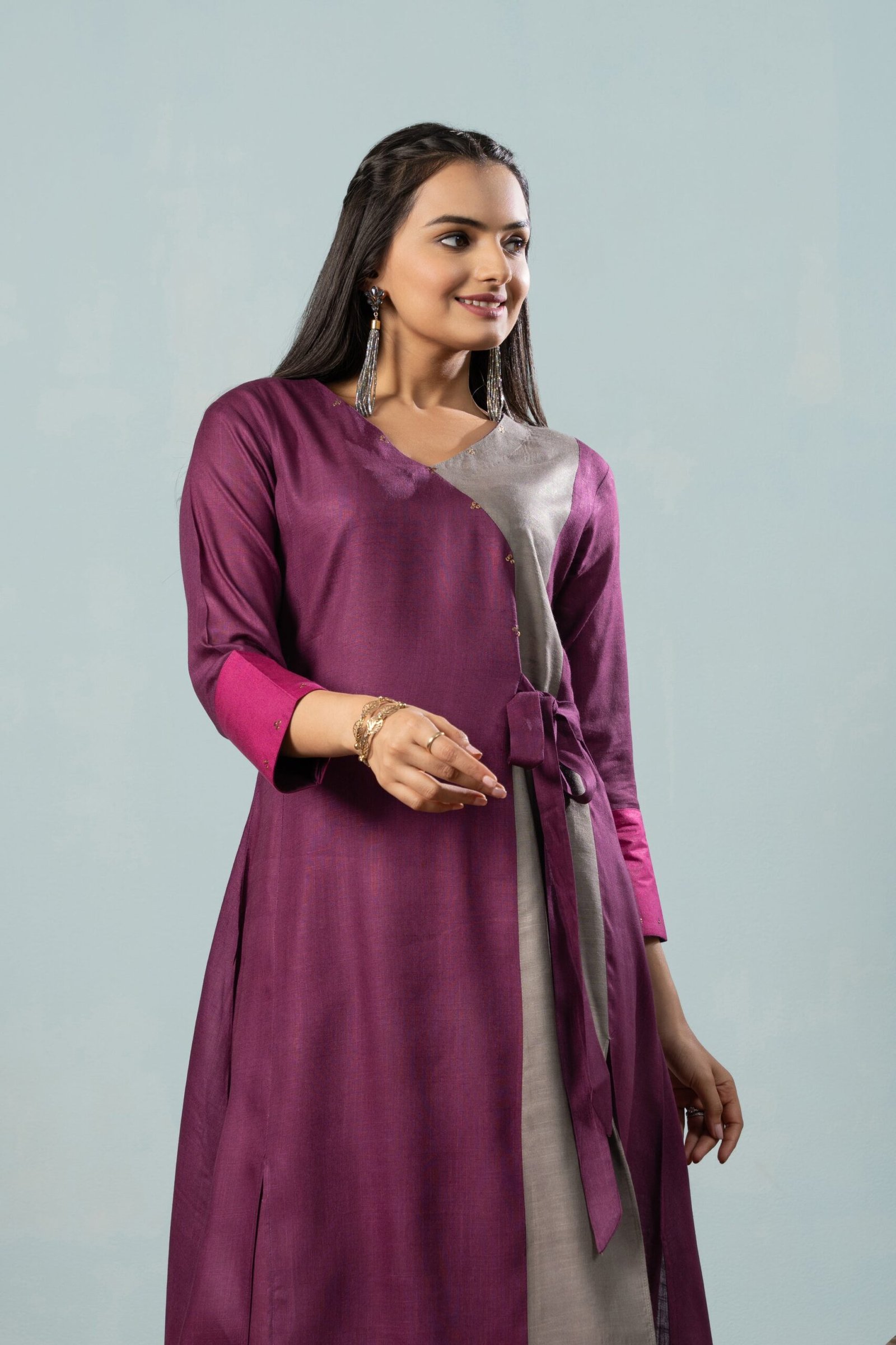 Elegant Nora Purple Knotted Kurta Ensemble - Image 2