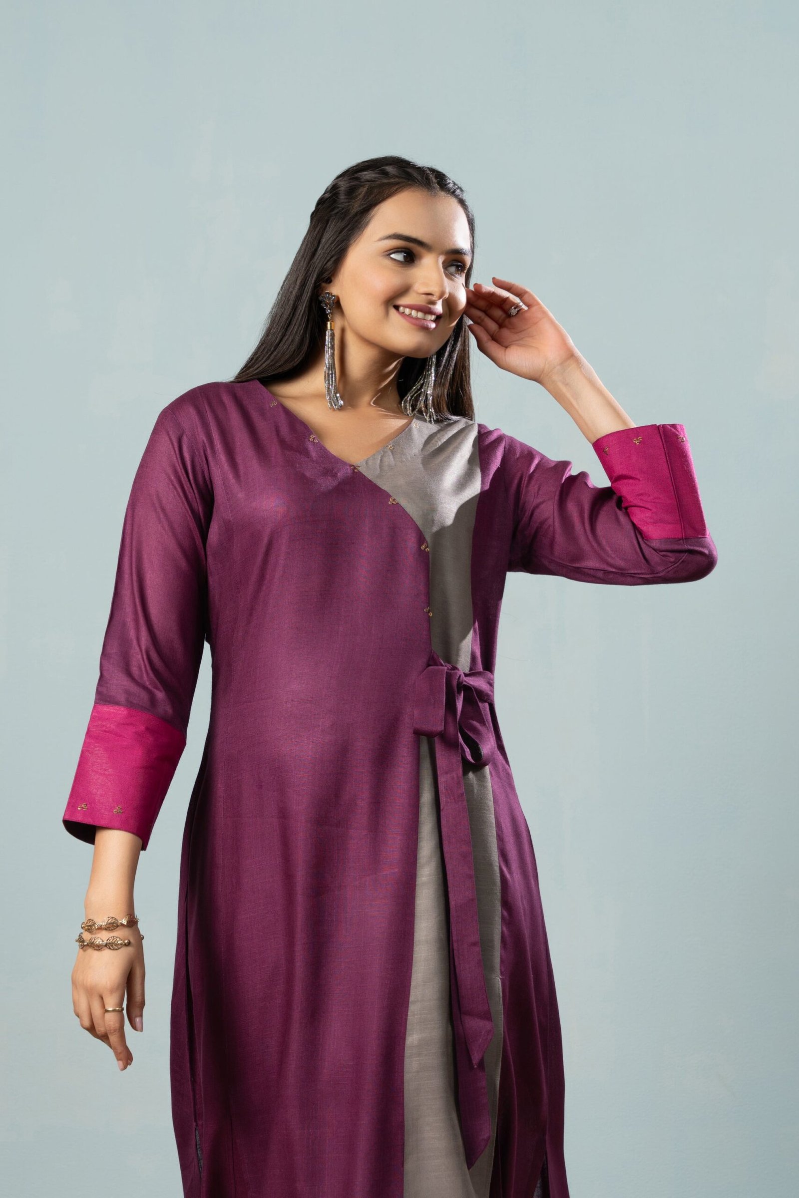 Elegant Nora Purple Knotted Kurta Ensemble - Image 8