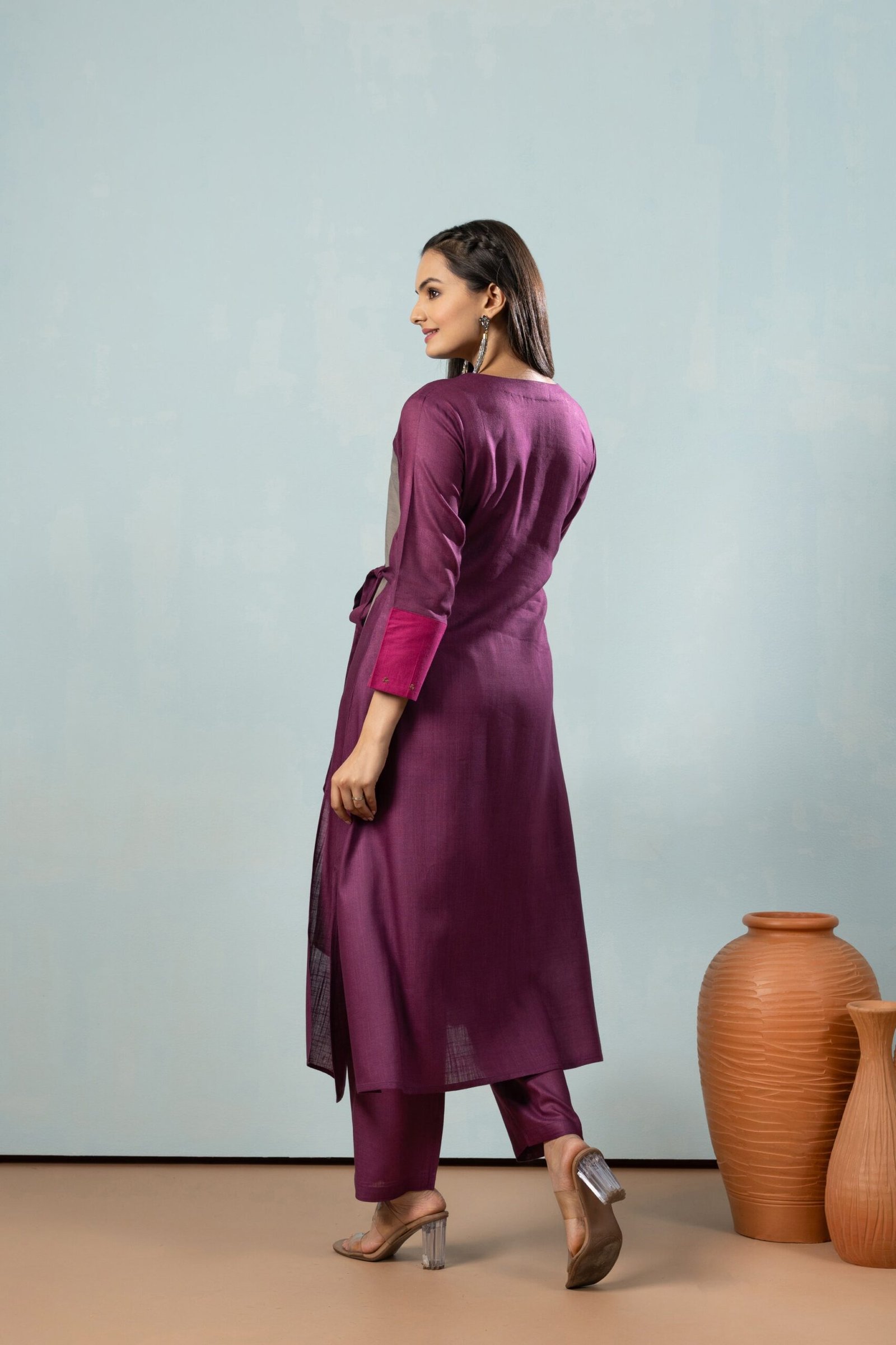 Elegant Nora Purple Knotted Kurta Ensemble - Image 3
