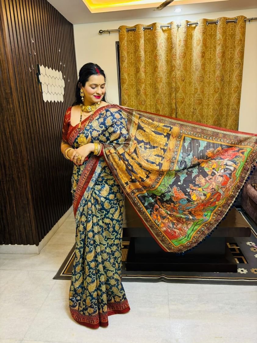 Exquisite Raas Leela Kalamkari Saree: A Touch of Elegance and Tradition - Image 2