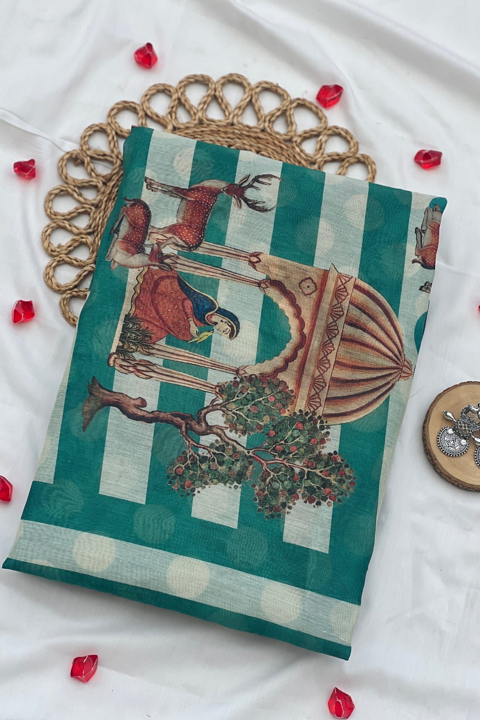 Stylish Jiya Polka-Stripe Fusion Saree