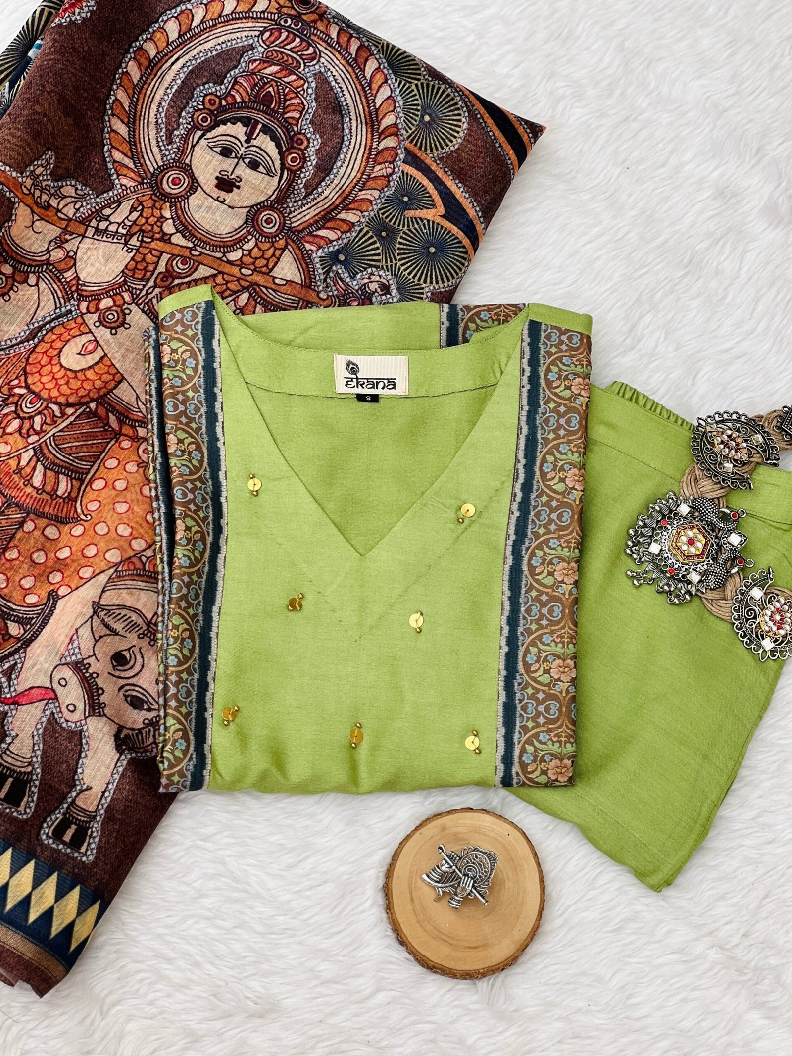 Vibrant Pista Green Bhagalpuri Suit Set from Kia