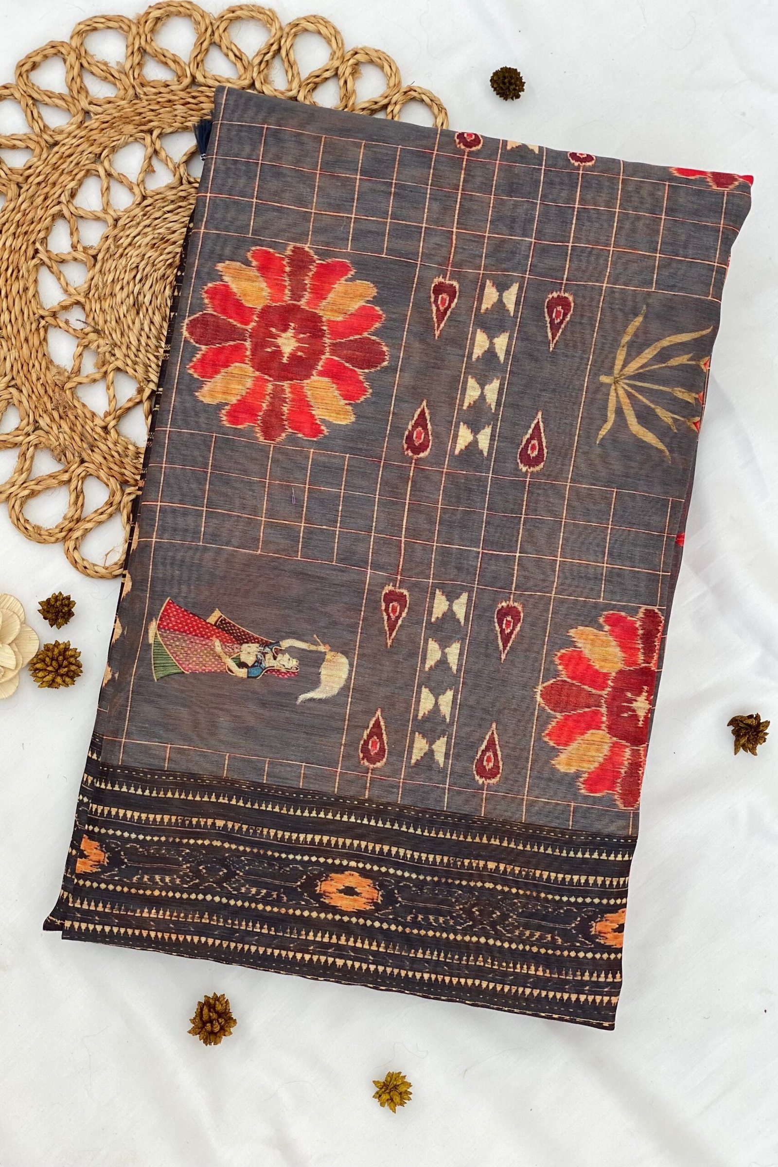 Elegant Grey Floral Saree by Shwetangi