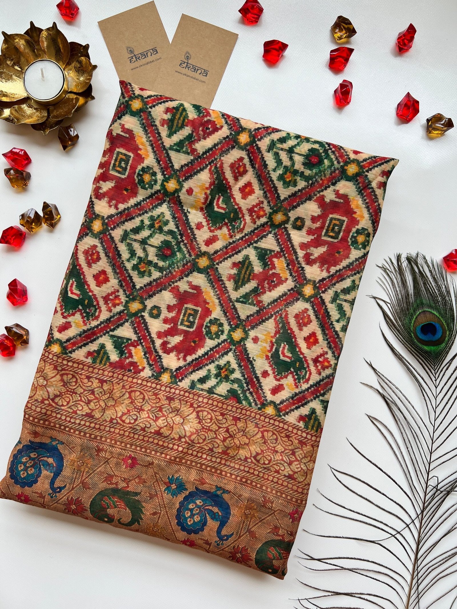 Elegant Beige Patola Saree for Timeless Charm